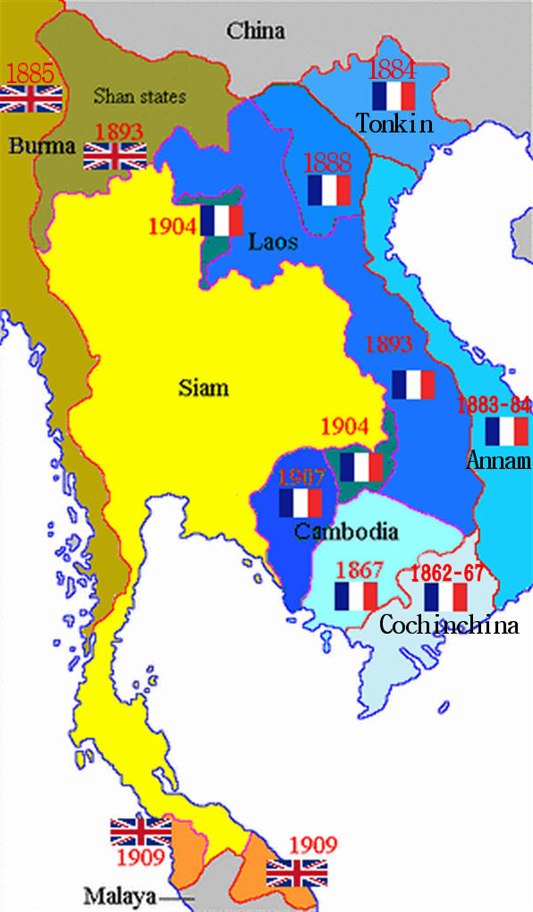 Zone de Texte: Indochine française et les dates de conquête de chaque partie du territoire